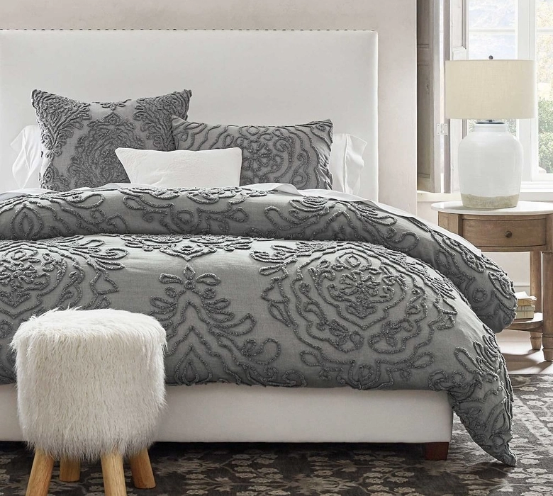 Gray Renee Candlewick Sateen Duvet Cover, King/Cal. King