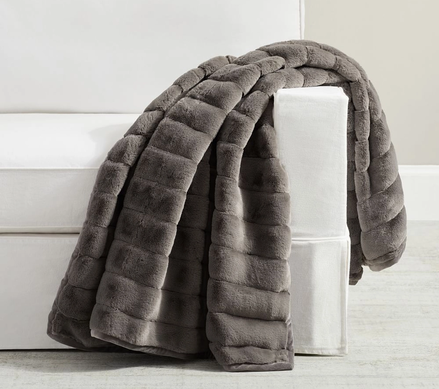 Faux Fur Ruched Throw, 50 x 60″, Nickel Channel